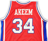 HOUSTON COUGARS HAKEEM OLAJUWON AUTOGRAPHED SIGNED RED JERSEY JSA STOCK #215696