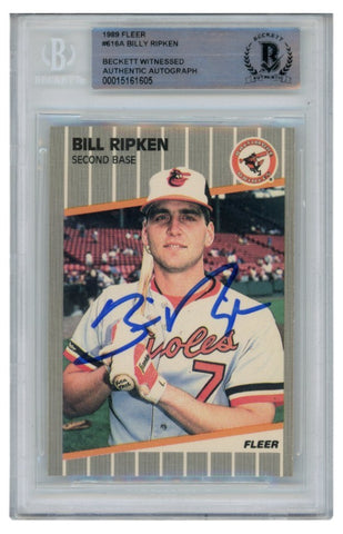 Billy Ripken Autographed 1989 Fleer #616 Error Trading Card Slab Beckett 52687