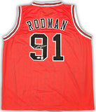 CHICAGO BULLS DENNIS RODMAN AUTOGRAPHED SIGNED RED JERSEY JSA STOCK #215733