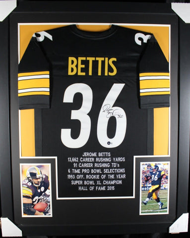 JEROME BETTIS (Steelers black STAT TOWER) Signed Autograph Framed Jersey Beckett