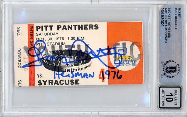 Tony Dorsett Signed 10/30/1976 vs Syracuse Ticket Stub Heisman BAS Slab 39212
