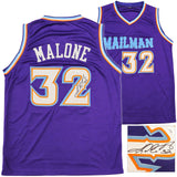 UTAH JAZZ KARL MALONE AUTOGRAPHED SIGNED PURPLE JERSEY JSA STOCK #237062