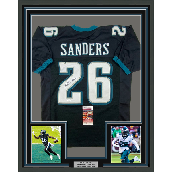 Framed Autographed/Signed Miles Sanders 33x42 Philadelphia Black Jersey JSA COA