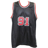 Dennis Rodman Autographed/Signed Pro Style Black XL Jersey Beckett Witness 49744