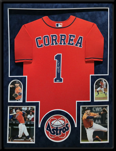 SUEDE FRAMED HOUSTON ASTROS CARLOS CORREA AUTOGRAPHED SIGNED JERSEY MLB HOLO