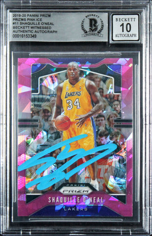 Lakers Shaquille O'Neal Signed 2019 Panini Prizm PI #11 Card Auto 10! BAS Slab