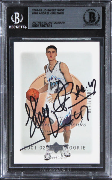 Andrei Kirilenko Signed 2001 Upper Deck Sweet Shot #108 Rookie Card BAS Slabbed