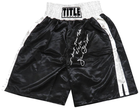 James Buster Douglas Signed Title Black Boxing Trunks w/I Beat Iron Mike -SS COA