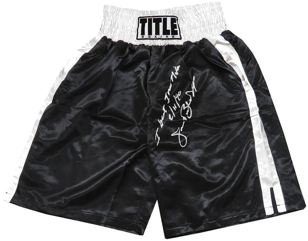 James Buster Douglas Signed Title Black Boxing Trunks w/I Beat Iron Mike -SS COA
