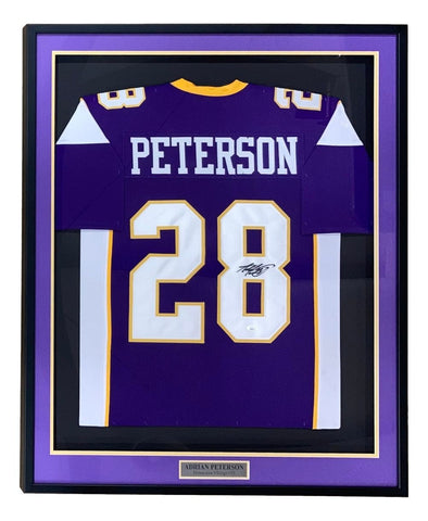 Adrian Peterson Minnesota Signed Framed Purple Football Jersey JSA