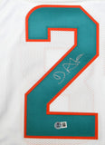 De'Von Achane Autographed White Pro Style Jersey - Beckett W Hologram *Silver