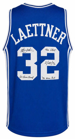 Christian Laettner Signed Blue Custom College Basketball Jersey w/3 INSC -SS COA