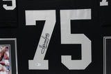 Howie Long Autographed/Signed Pro Style Framed Black XL Jersey Beckett 35347