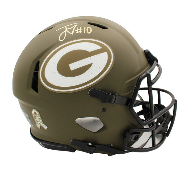 Jordan Love Signed Green Bay Packers Speed Authentic Salute to Service 2 Helmet