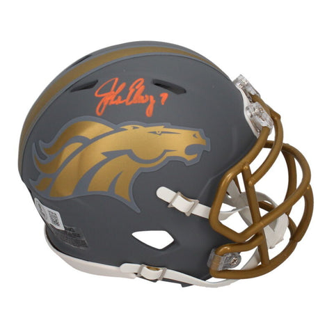 John Elway Autographed (Orange) Broncos Slate Mini Speed Helmet Beckett