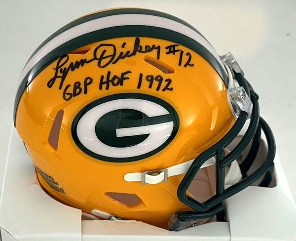 Packers LYNN DICKEY Signed Riddell Speed Mini Helmet AUTO w/ GBP HOF '92 - BAS