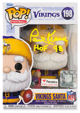 Paul Krause Signed Vikings 'SANTA' Funko Pop Doll #198 w/HOF'98 - (SCHWARTZ COA)