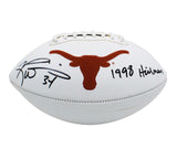 Ricky Williams Signed Texas Longhorns Embroidered White Football w- "HT 98" Insc