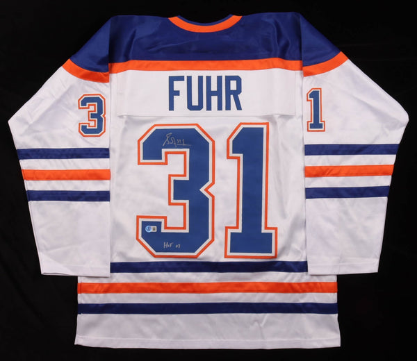 Grant Fuhr Signed Edmonton Oilers Jersey Inscribed "HOF 03"(Beckett) 5xCup Champ