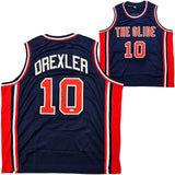 TEAM USA CLYDE DREXLER AUTOGRAPHED SIGNED BLUE JERSEY JSA STOCK #215755