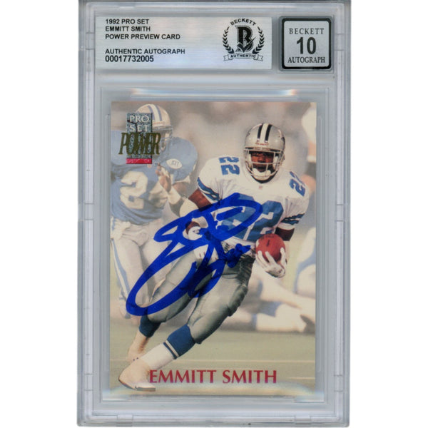 Emmitt Smith Autographed/Signed 92 Pro Set Power 10 Auto Card Slab Beckett 49945
