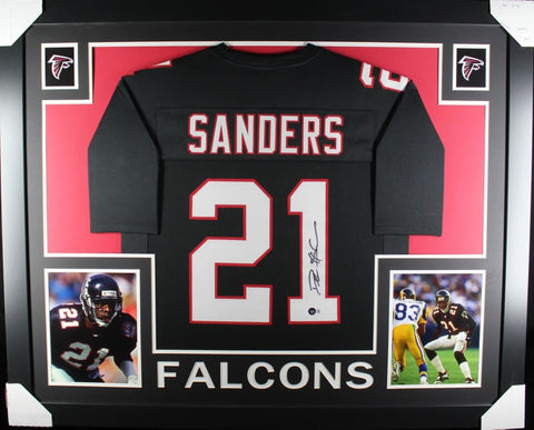 DEION SANDERS (Falcons black SKYLINE) Signed Autographed Framed Jersey Beckett