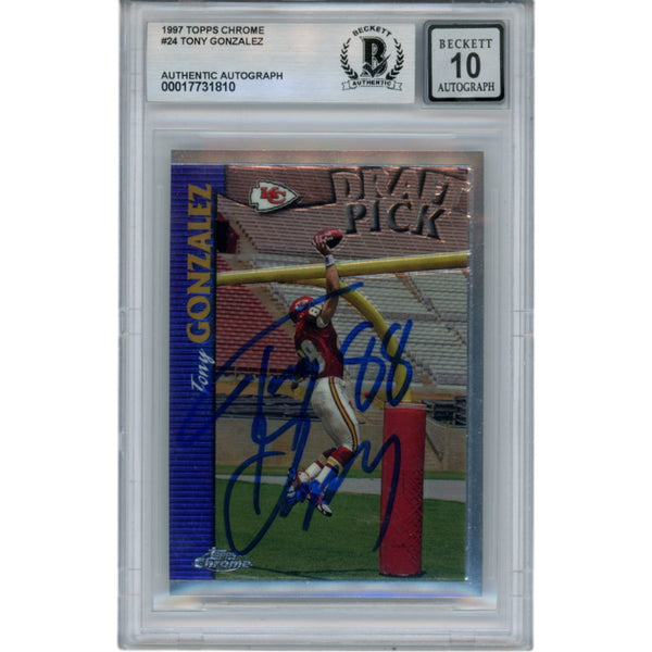 Tony Gonzalez Signed 1997 Topps Chrome #24 Trading Card 10 Auto Beckett 47434