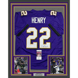 Framed Autographed/Signed Derrick Henry 35x39 Baltimore Purple Jersey JSA COA