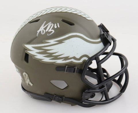AJ Brown Philadelphia Eagles Autographed Salute to Service Mini-Helmet JSA