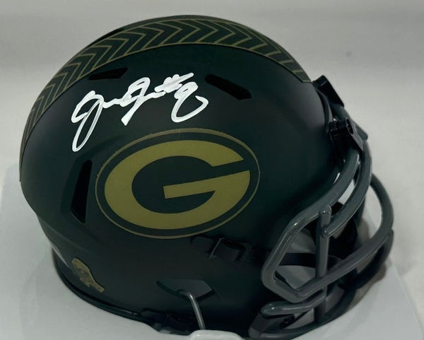Packers JOSH JACOBS Signed Riddell '25 SALUTE Speed Mini Helmet AUTO - BAS