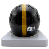 Rocky Bleier Signed/Inscr Black Mini Helmet Steelers Beckett Witness 200072