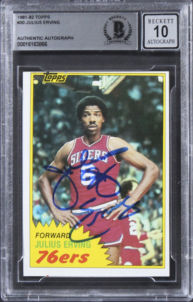 76ers Julius "Dr. J." Erving Signed 1981 Topps #30 Card Auto 10! BAS Slabbed 2