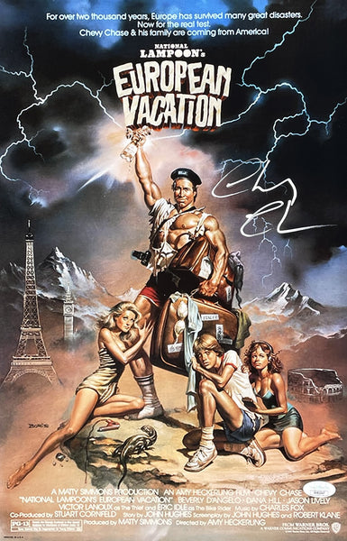 Chevy Chase Signed National Lampoons European Vacation 11x17 Poster Photo JSA