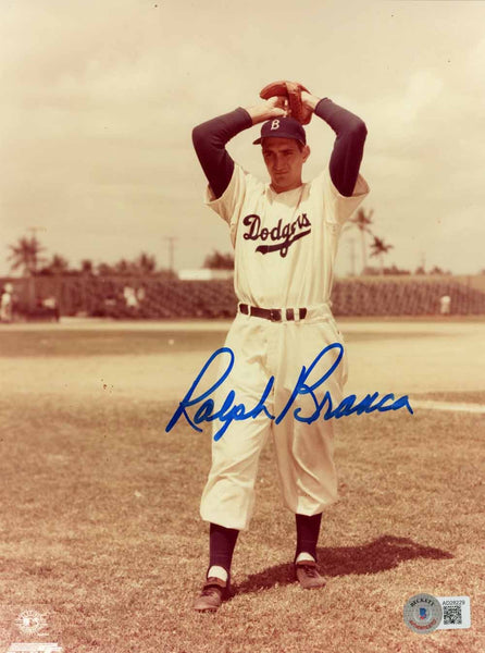 Ralph Branca Autographed Brooklyn Dodgers 8x10 Photo Beckett 50601