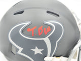 TANK DELL AUTOGRAPHED TEXANS SLATE GRAY SPEED MINI HELMET BECKETT QR 229521