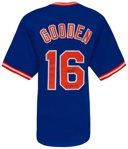 Dwight Gooden (METS) Signed Blue Custom Baseball Jersey w/85 NL CY - (SS COA)
