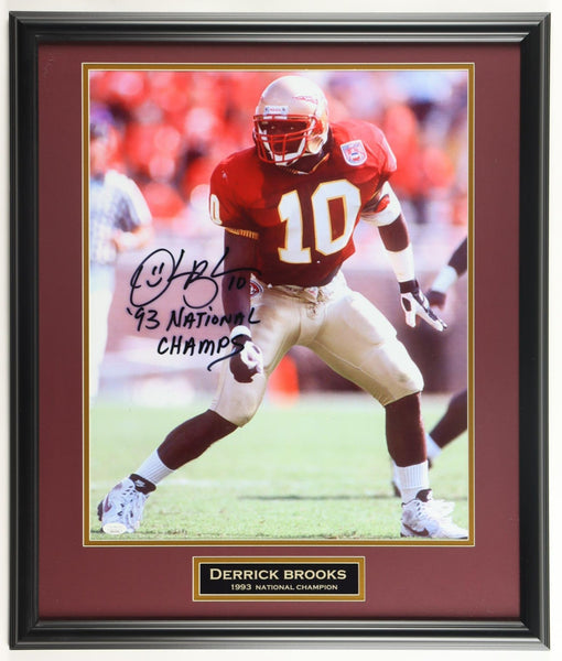 Derrick Brooks Signed Florida State Seminoles Framed Photo (JSA) 1993 Ntl Champs