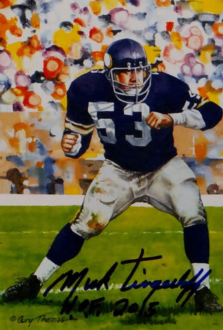 Mick Tingelhoff HOF Autographed Minnesota Vikings Goal Line Art Card- JSA Auth