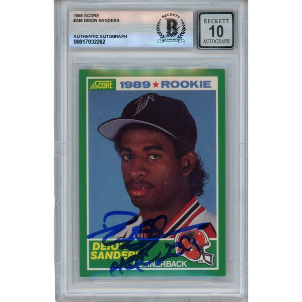 Deion Sanders Autographed 1989 Score #246 Trading Card HOF Beckett 42762