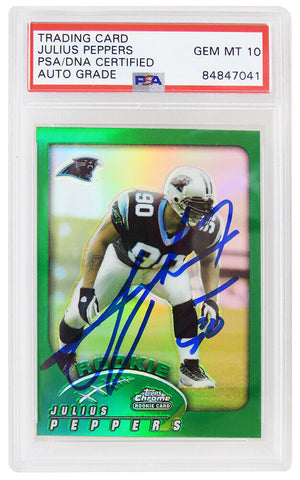 Julius Peppers Signed 2002 Topps Chrome Green Refractor RC Card #214 PSA Auto 10