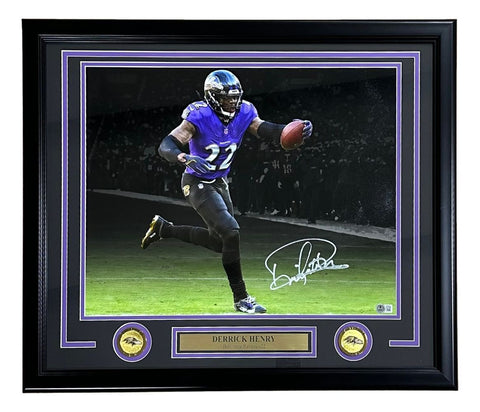 Derrick Henry Signed Framed 16x20 Baltimore Ravens Purple Jersey Photo BAS