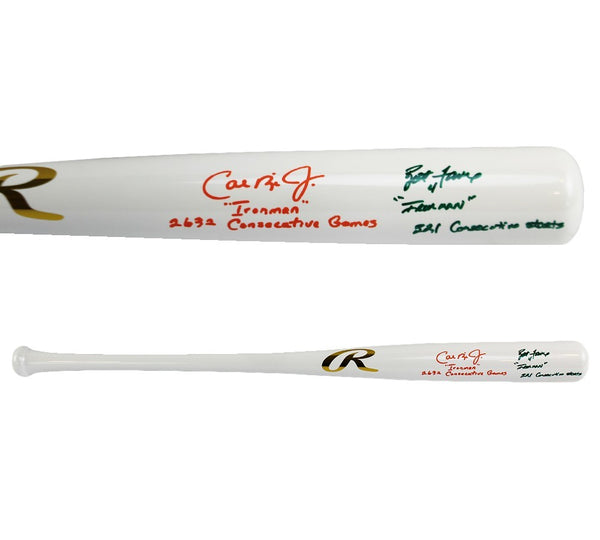 Cal Ripken Jr & Brett Favre Signed Baltimore Orioles White Chrome Bat - 2 Insc