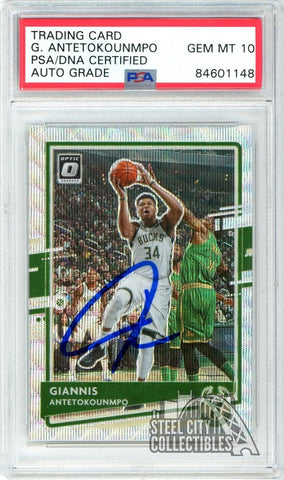 Giannis Antetokounmpo 2020-21 Donruss Optic Fanatics Wave Auto Card PSA/DNA 10