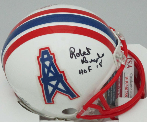 Hou Oilers ROBERT BRAZILE Signed Riddell Mini Helmet AUTO w/ "HOF '18" - JSA