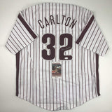 Autographed/Signed Steve Carlton Philadelphia Pinstripe Baseball Jersey JSA COA