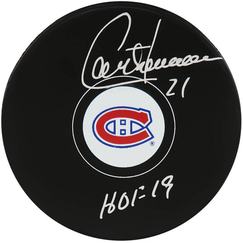 Guy Carbonneau Signed Montreal Canadiens Logo Hockey Puck w/HOF'19 -SCHWARTZ COA