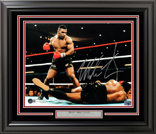 MIKE TYSON AUTOGRAPHED FRAMED 11X14 PHOTO STANDING OVER BECKETT BAS QR 209411