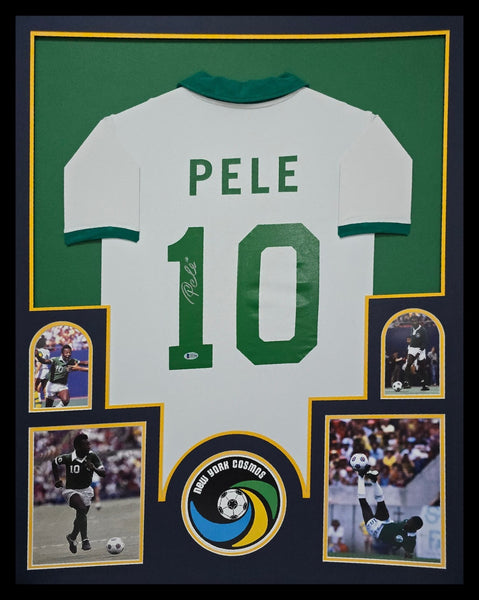 FRAMED PELE AUTOGRAPHED SIGNED NEW YORK COSMOS JERSEY BECKETT COA
