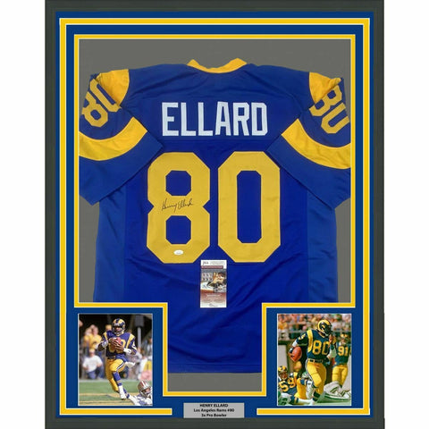 FRAMED Autographed/Signed HENRY ELLARD 33x42 Los Angeles Blue Jersey JSA COA