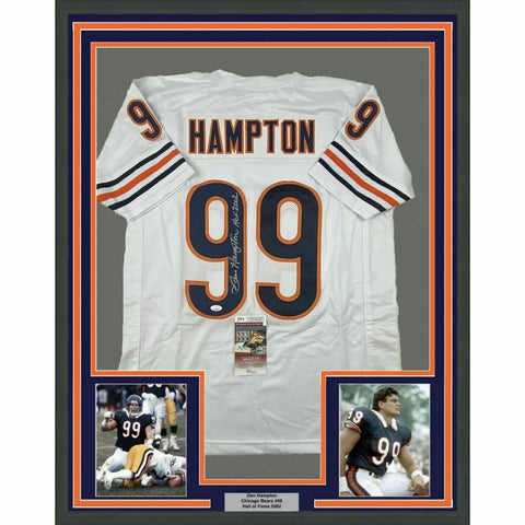 FRAMED Autographed/Signed DAN HAMPTON 33x42 HOF 2002 White Jersey JSA COA